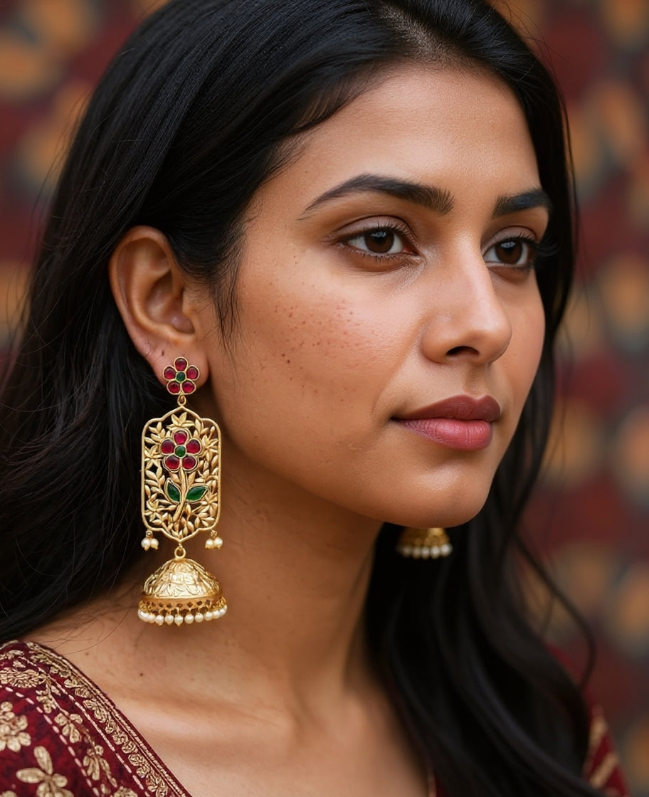 Jhankaar Gold Jhumki Earrings